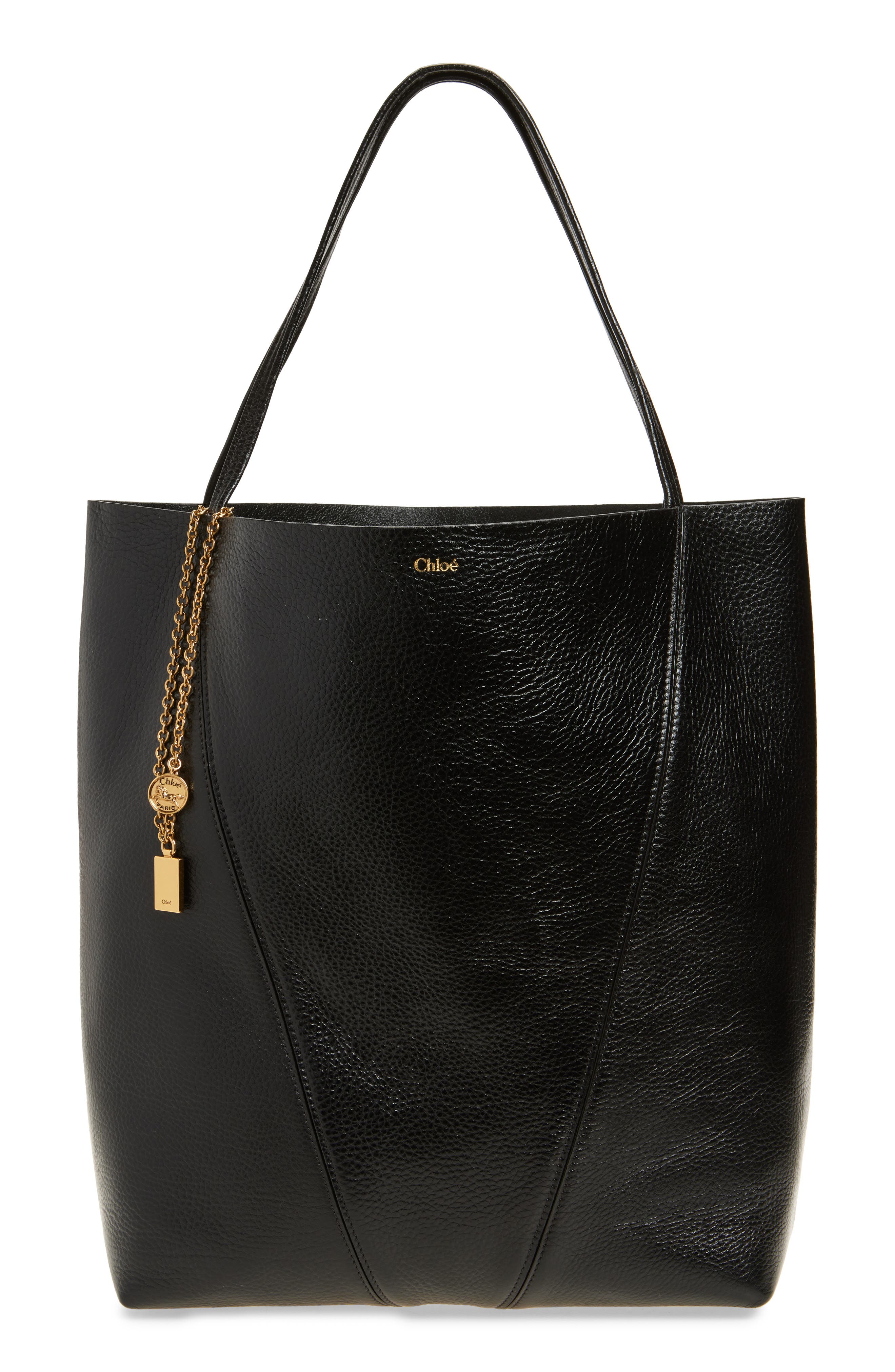 Chloé Large Spin Leather Tote, Main, color, 001 Black