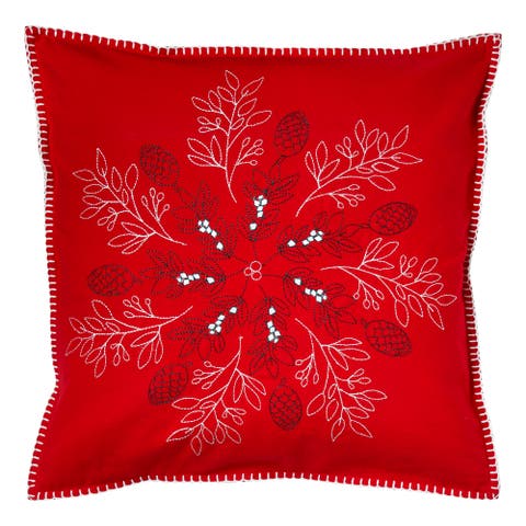 Snowflake Pinecone Red Cotton Throw Pillow for Everyday Use