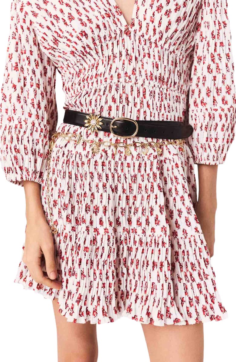 maje Leather belt with removable jewel, Alternate, color, Black