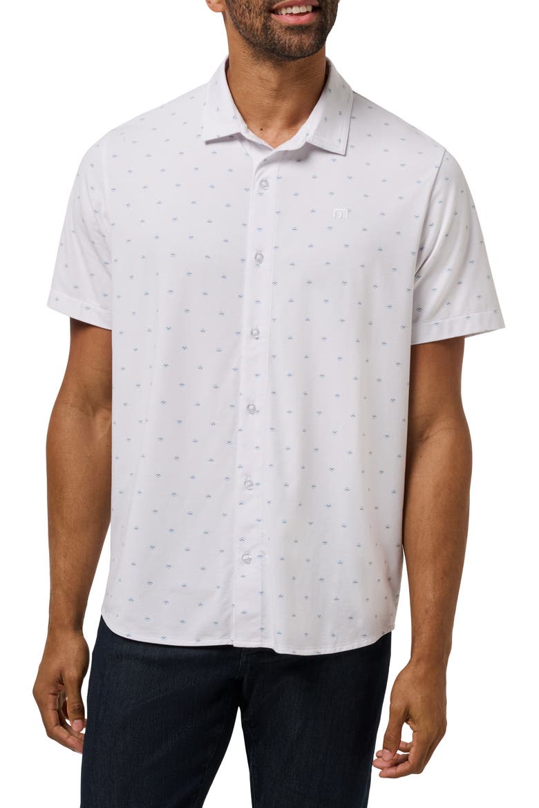 Comfortknit Geo Short Sleeve Button-Up Shirt, Main, color, WHITE