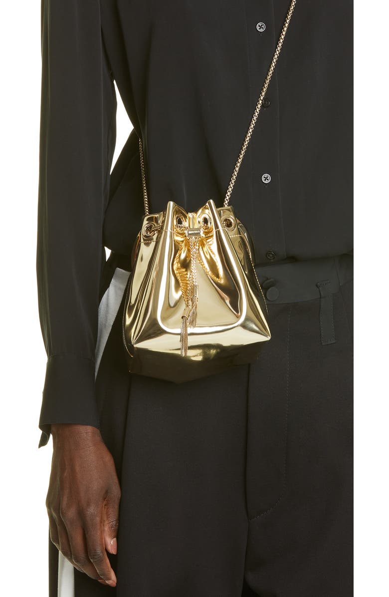 Jimmy Choo Bon Bon Mirror Fabric Top Handle Bag, Alternate, color, Gold