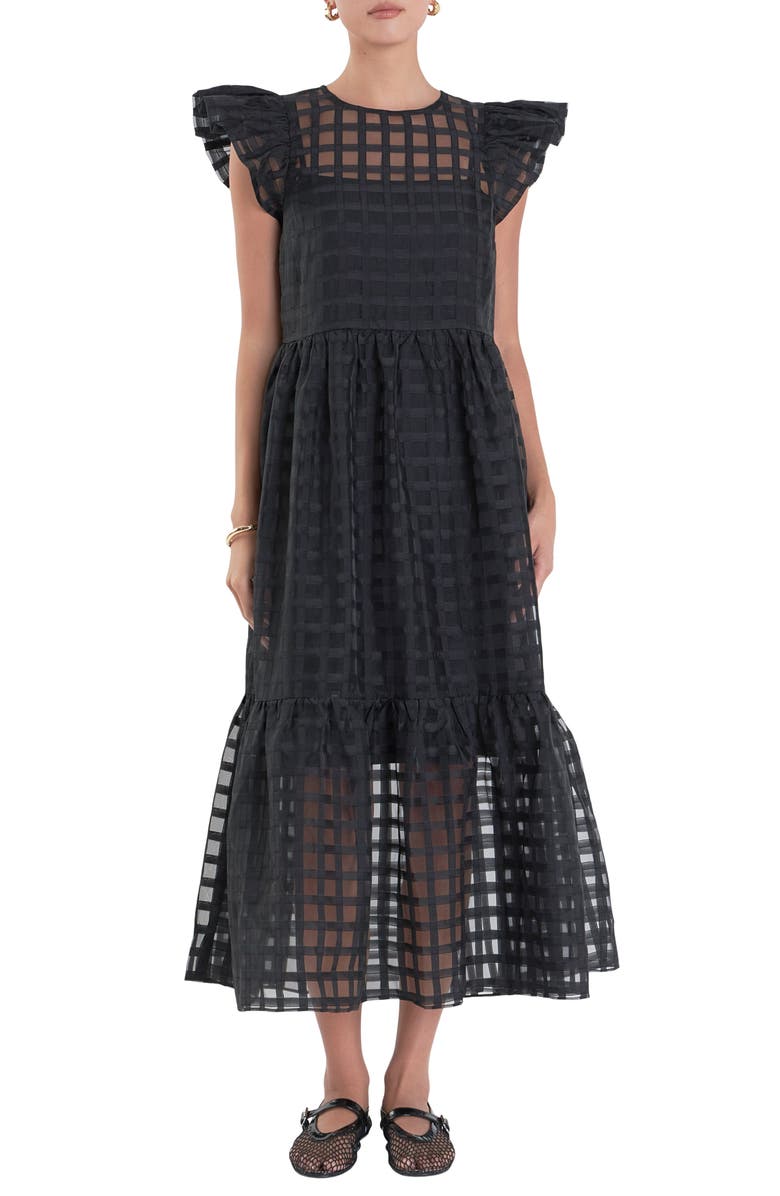 English Factory Check Organza Dress, Main, color, Black