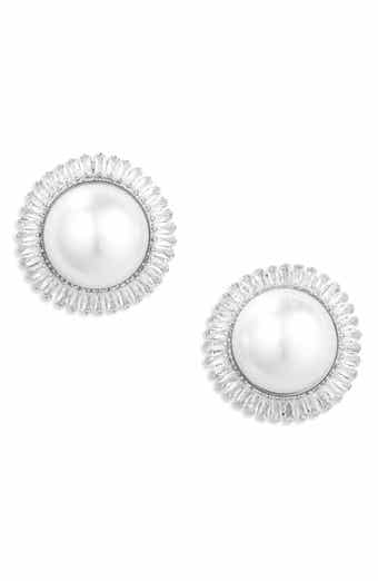 Tasha Crystal & Faux Pearl Button Stud Earrings