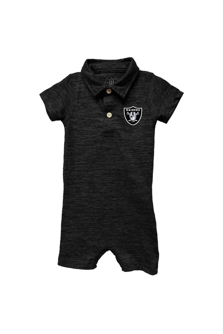 Infant Wes & Willy Black Las Vegas Raiders Short Leg Cloudy Yarn Polo Bodysuit, Alternate, color, Charcoal
