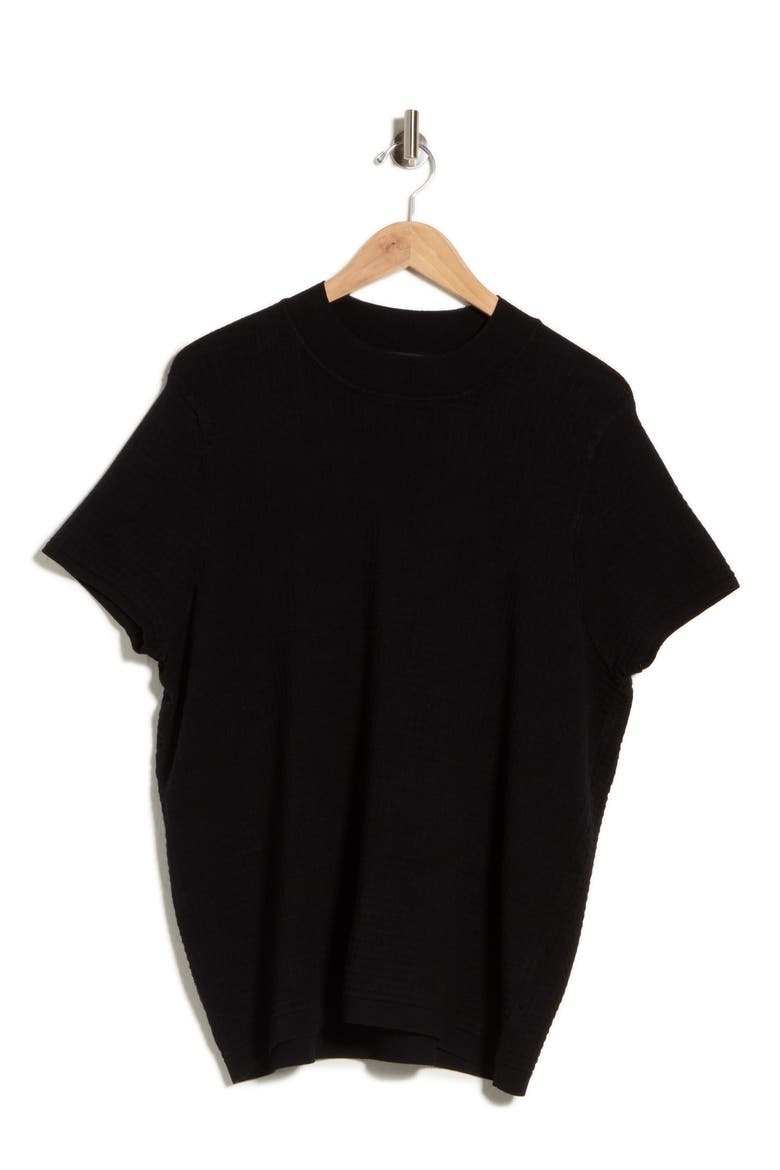 Short Sleeve Ribbed Sweater, Main, color, BLACK