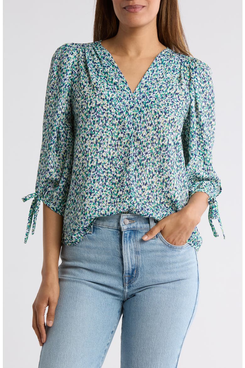 V-Neck Tie Cuff Top, Main, color, BLUE