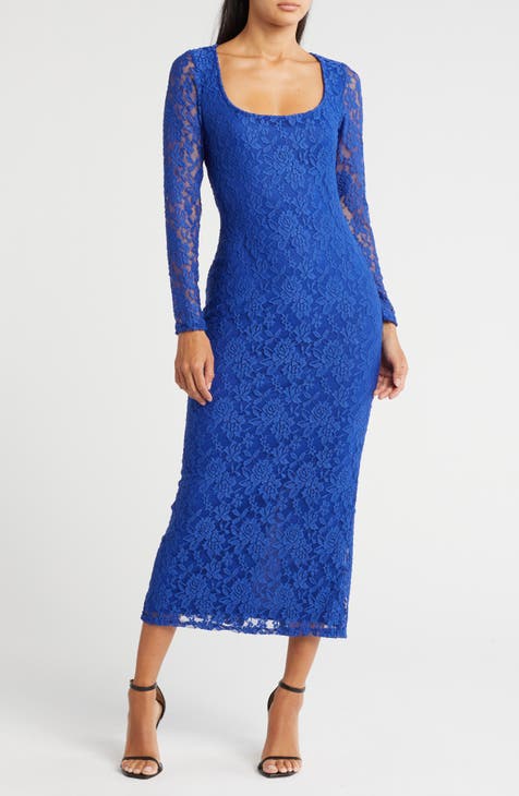 Square Neck Lace Midi Dress