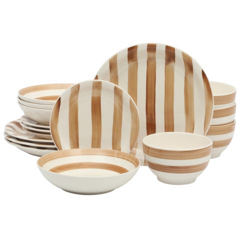 Kenwood Shores 16 Piece Stoneware Plates and Bowls Dinnerware Set