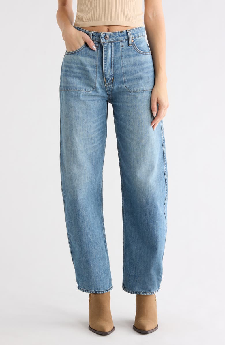 Re/Done The Rewind High Waist Crop Barrel Leg Jeans, Main, color, Thunderstruck
