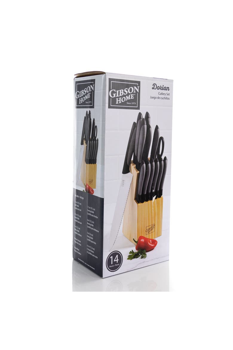 Dorain 14 Piece Stainless Steel Cutlery Set  with Wood Block, Alternate, color, Black