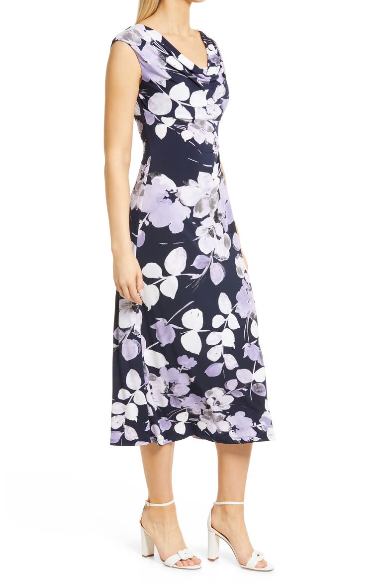 Floral Drape Neck Dress, Alternate, color, DUSTY LAVENDER