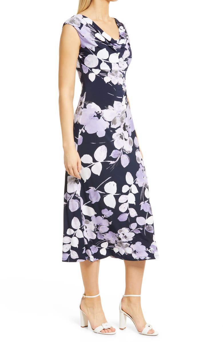 Connected Apparel Floral Drape Neck Dress, Alternate, color,