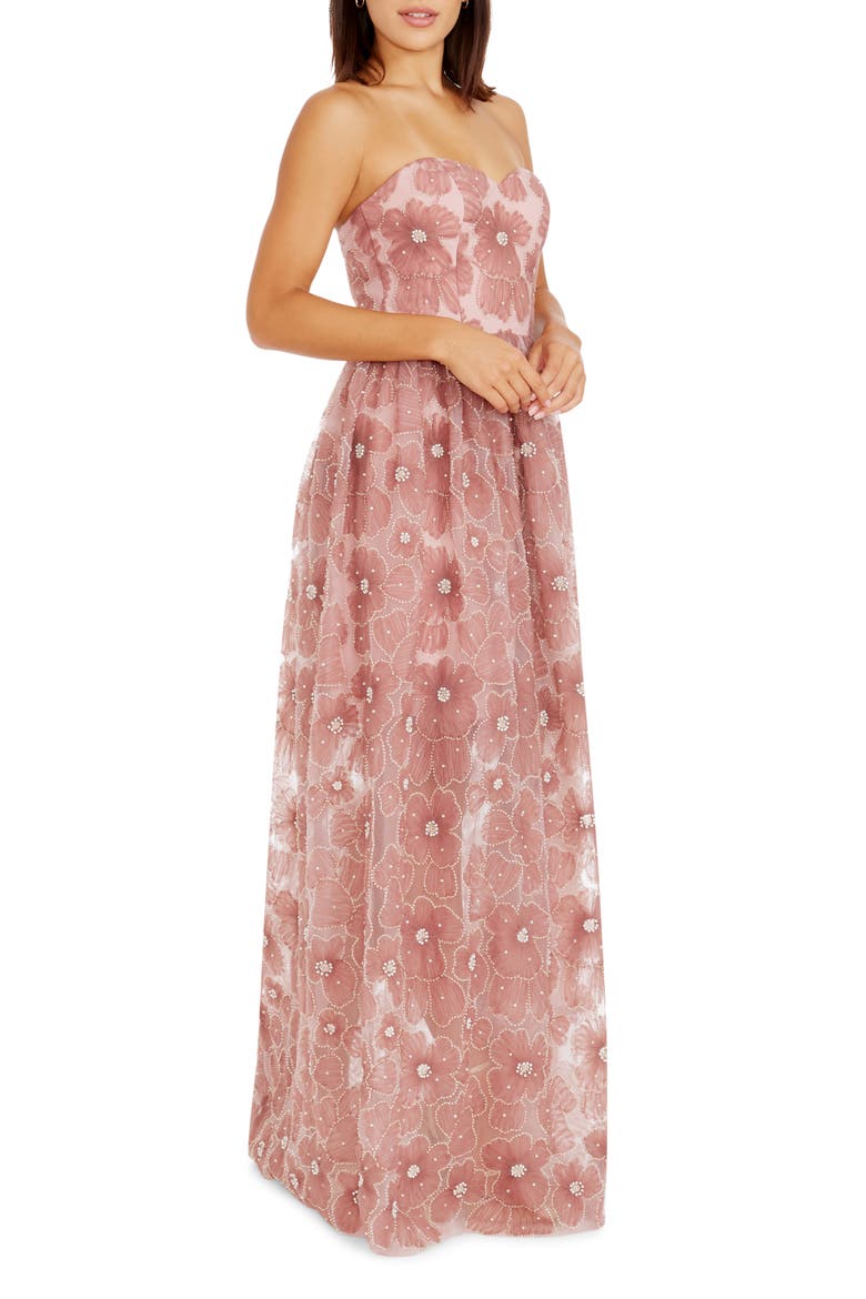 Audrina Beaded Floral Strapless Gown, Alternate, color, MAUVE MULTI