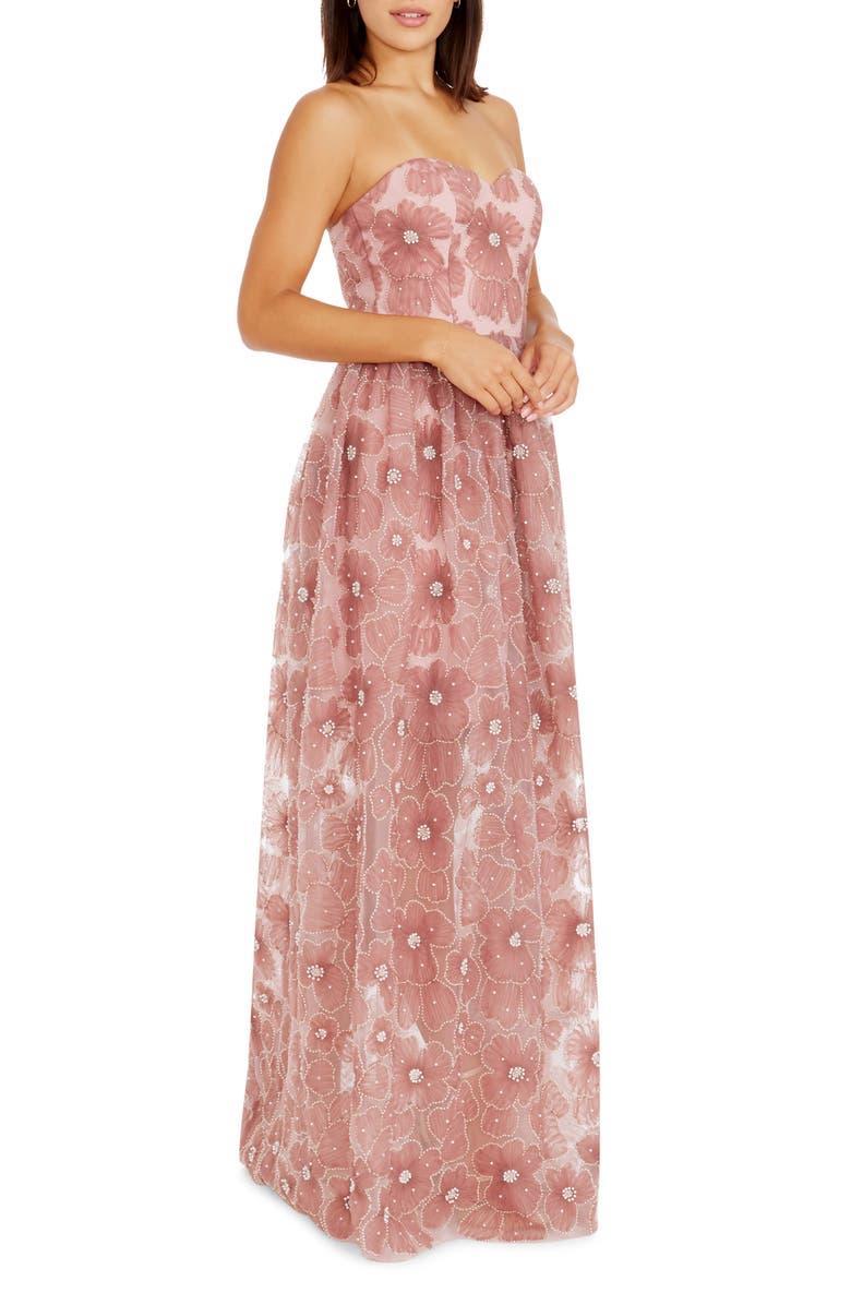 Dress the Population Audrina Beaded Floral Strapless Gown, Alternate, color, Mauve Multi