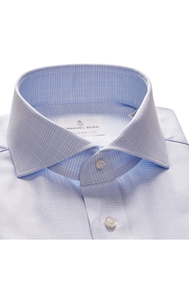 Emanuel Berg Traveller Modern Fit Plaid Dress Shirt, Alternate, color, Bright Blue