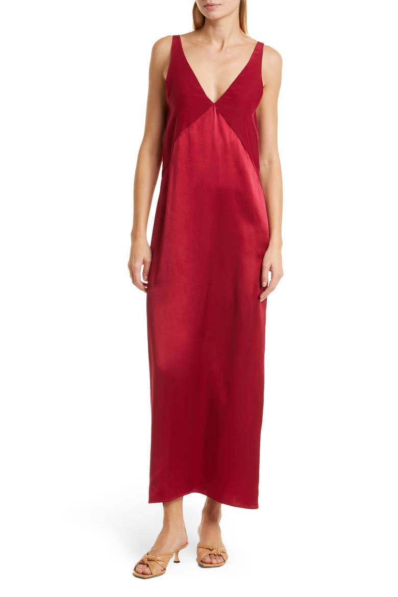 The Deep V Silk Charmeuse Slipdress, Main, color, BORDEAUX