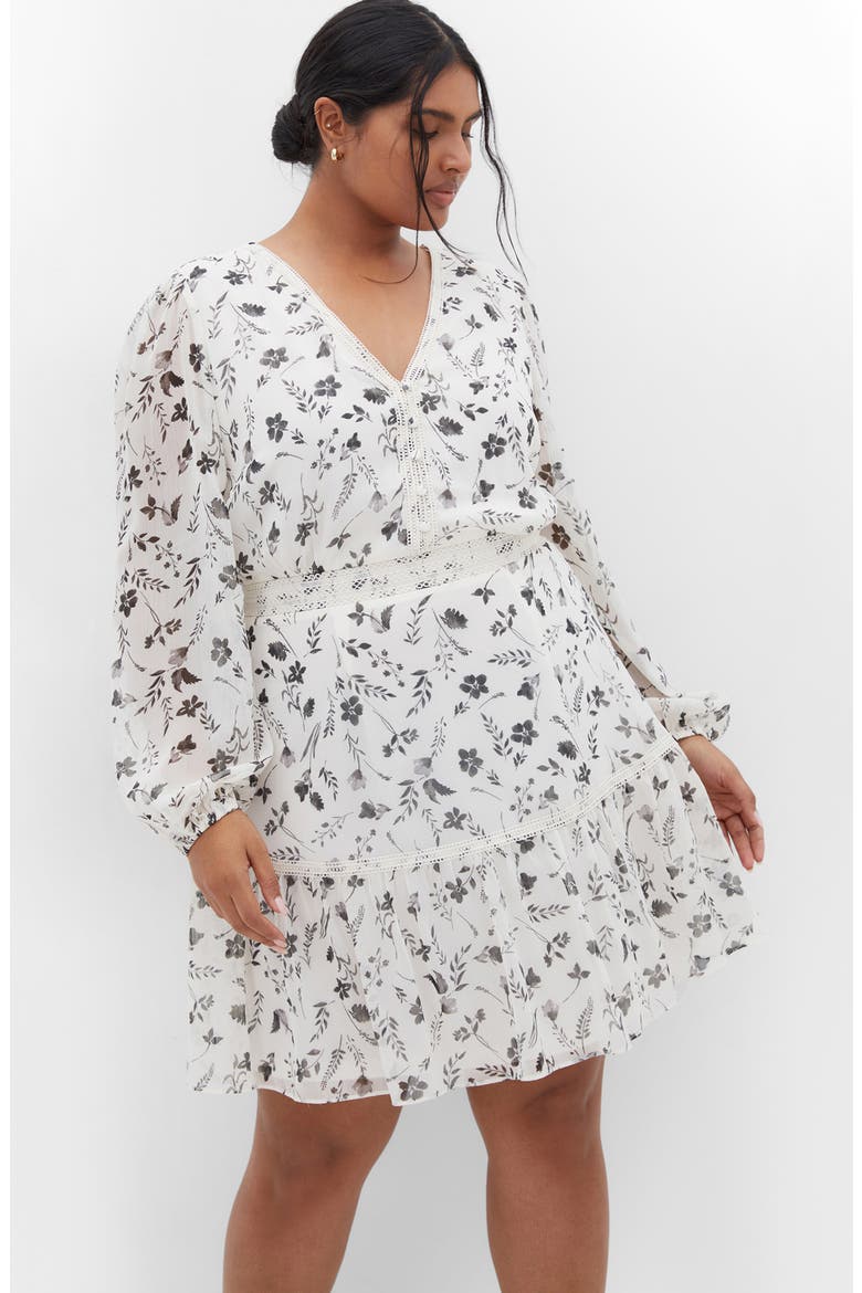 Kiki Floral Embroidered Long Sleeve Dress, Alternate, color, ARIA MONO