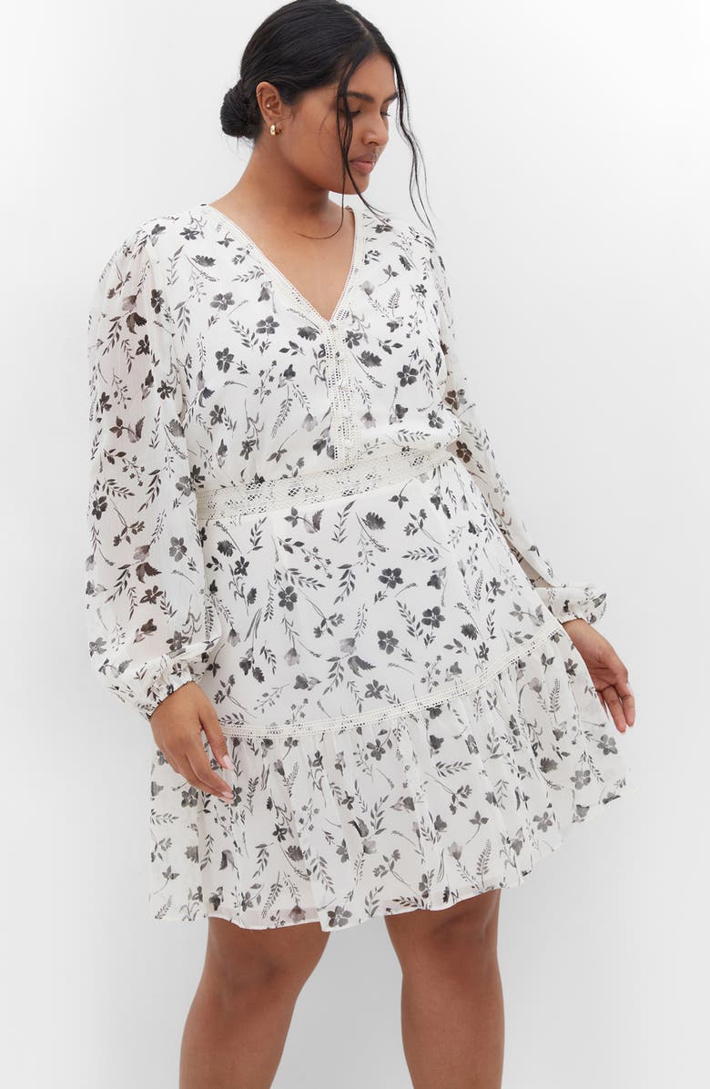 City Chic Kiki Floral Embroidered Long Sleeve Dress, Alternate, color, Aria Mono