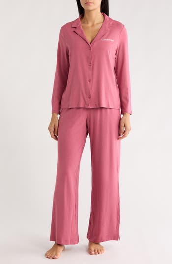 Calvin Klein Logo Long Pajamas In Pink