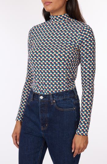 Scotch & Soda Long Sleeve Mock Neck Top In Multi