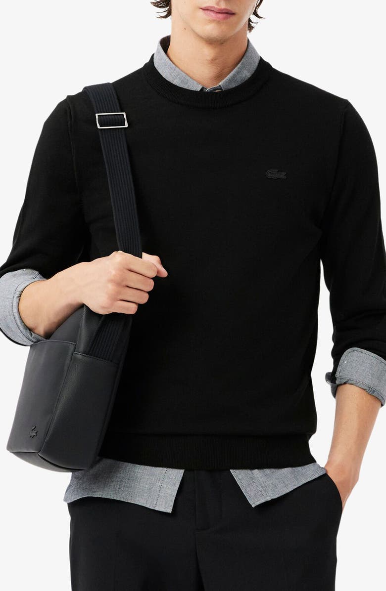Lacoste Merino Wool Crewneck Sweater, Main, color, Noir
