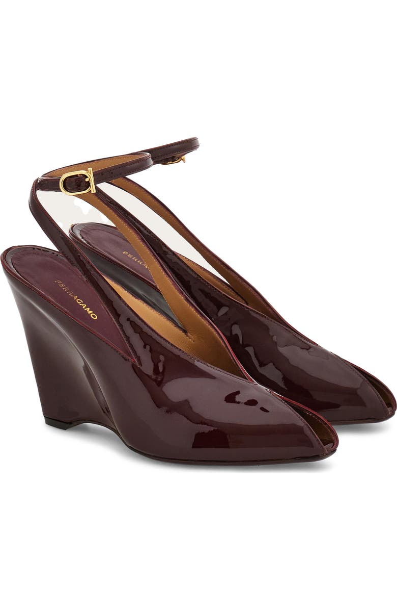 FERRAGAMO Arcadia Ankle Strap Wedge Pump, Main, color, Plum Biscotto Plum