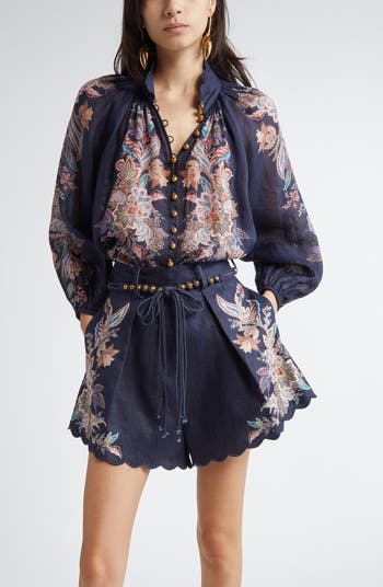 【Zimmermann】Rhiannon embroidered floral minidress Zimmermann Rhiannon Lantern Mini Dress in Cream & Black