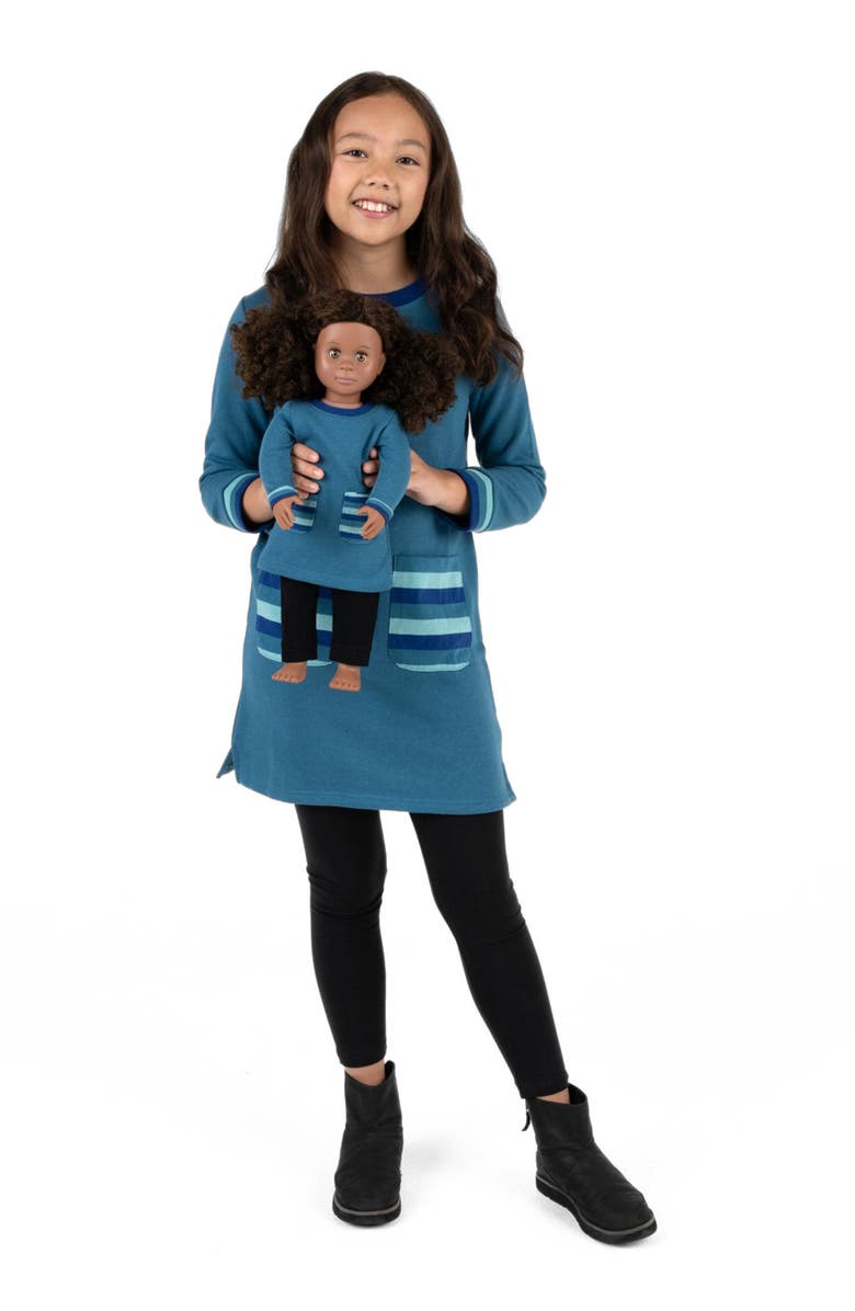 Leveret Girls Sweatshirt Dress with Matching Doll Dress, Alternate, color, Teal
