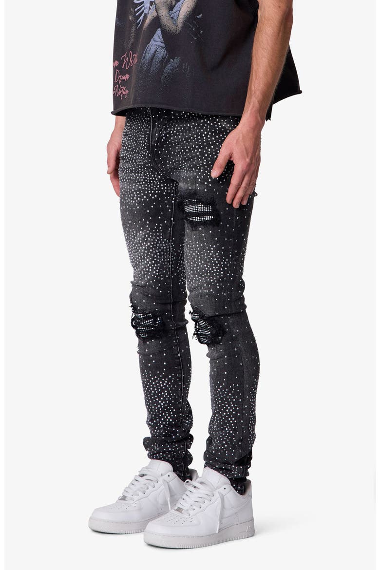 Rhinestone Distressed Skinny Jeans, Alternate, color, VINTAGE BLACK