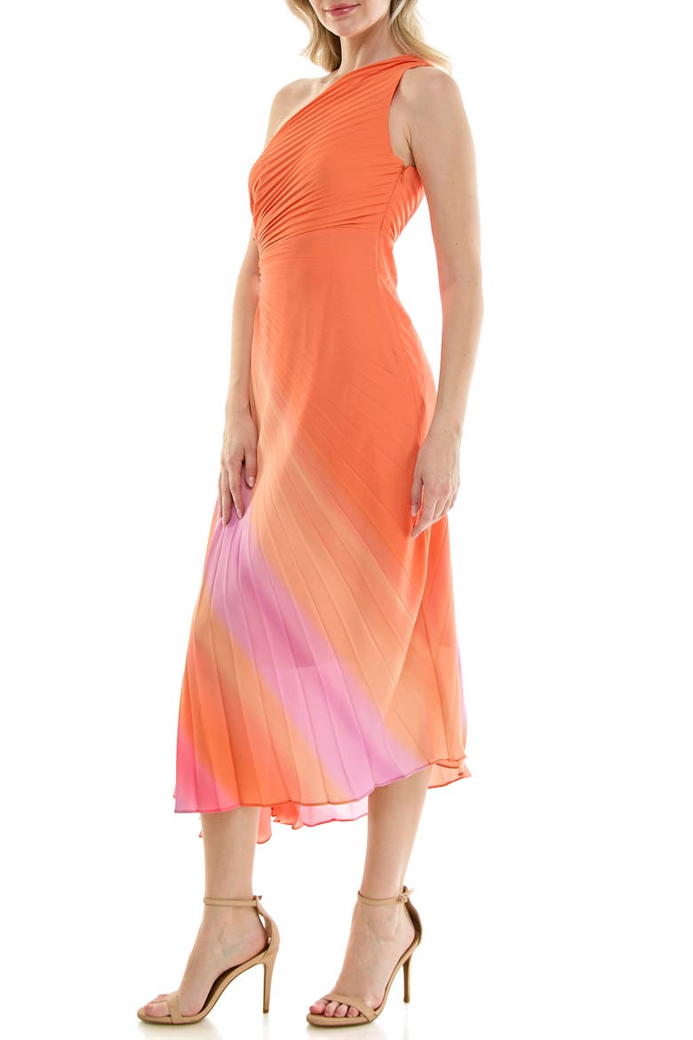 One-Shoulder Pleat Midi Dress, Alternate, color, SUMMER CITRUS