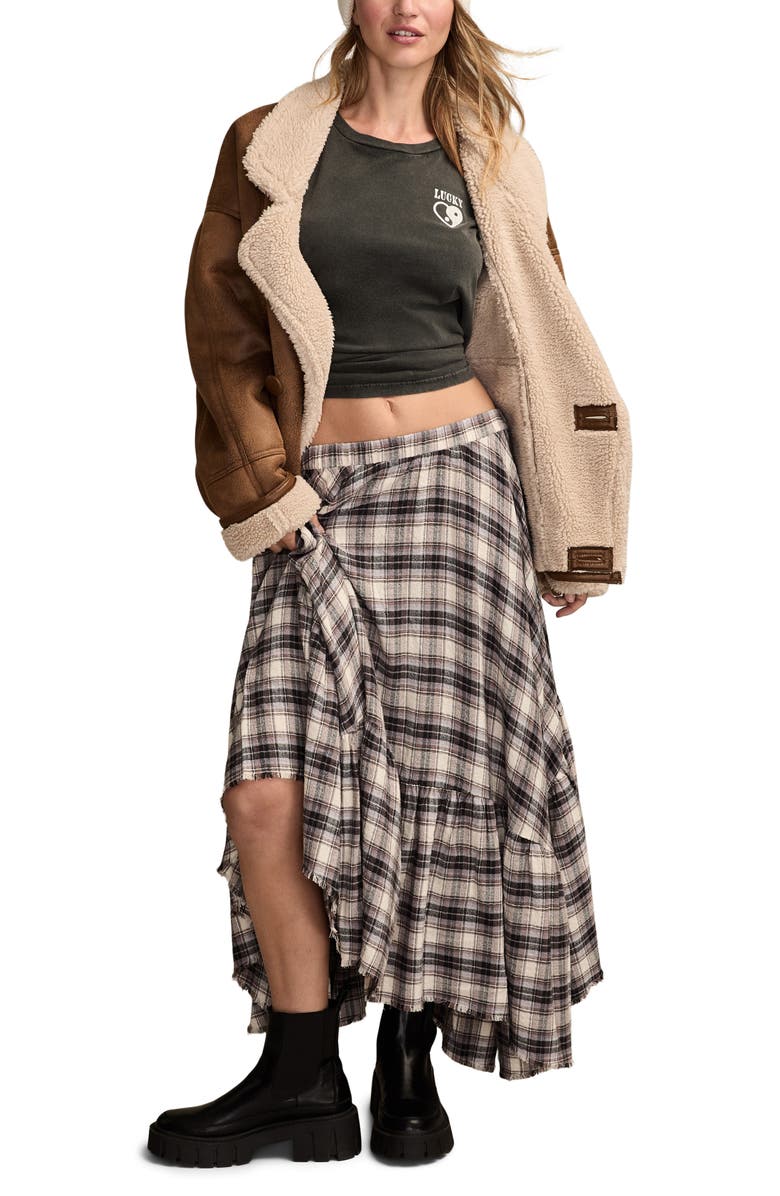 Lucky Brand Plaid Maxi Skirt, Alternate, color, Cream Plaid