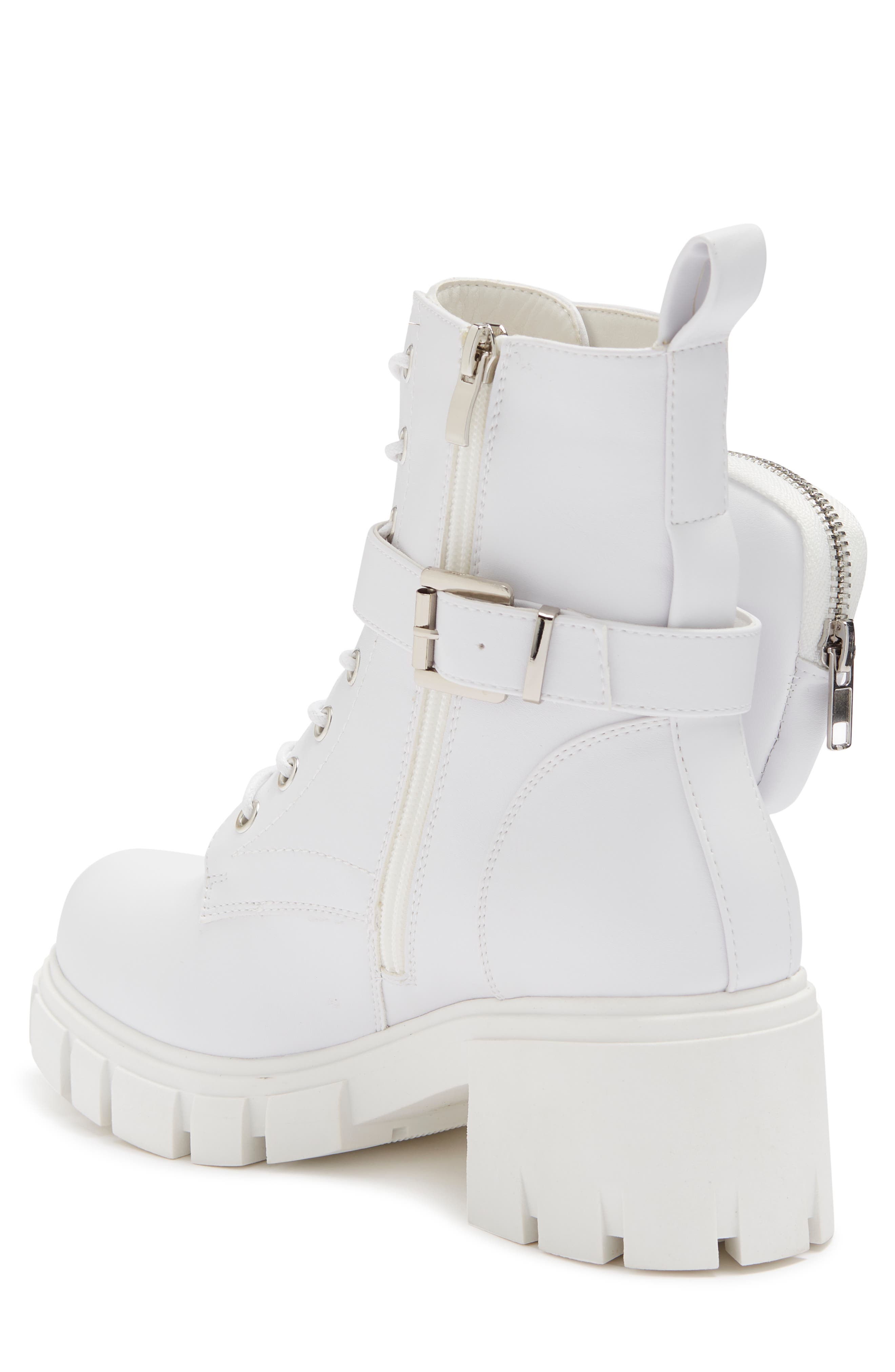 CHASE AND CHLOE ́ Side Pocket Combat Boot, Alternate, color, White Pu