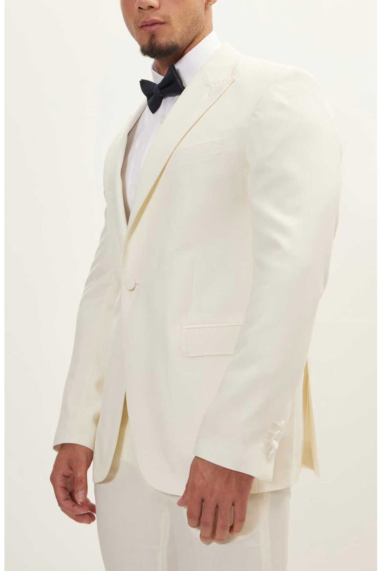 Trim Fit Peak Lapel Wool & Silk Tuxedo, Alternate, color, WHITE
