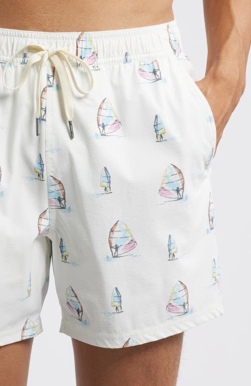 Fair Harbor The Bungalow Water Repellent Swim Trunks In White Windsurfer