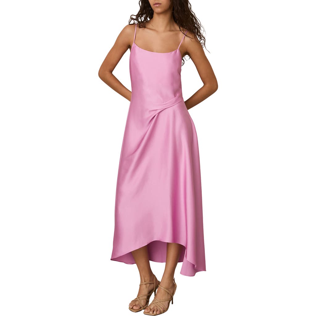 Reiss Womens Pink Zoey Square-neck Satin Midi Dress In Pink