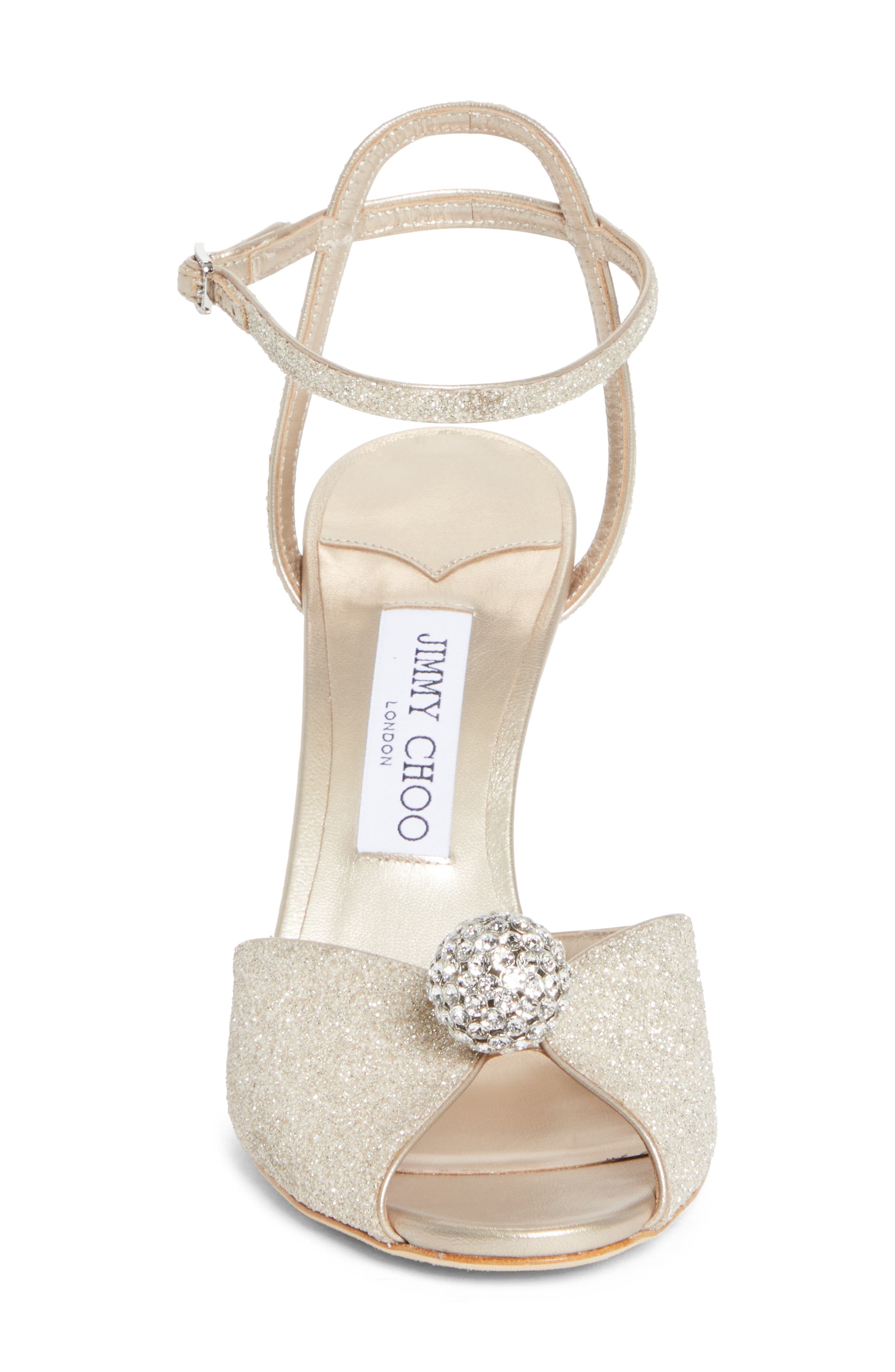 Jimmy Choo Sacora Ankle Strap Sandal, Alternate, color, Light Soft Gold/ Crystal