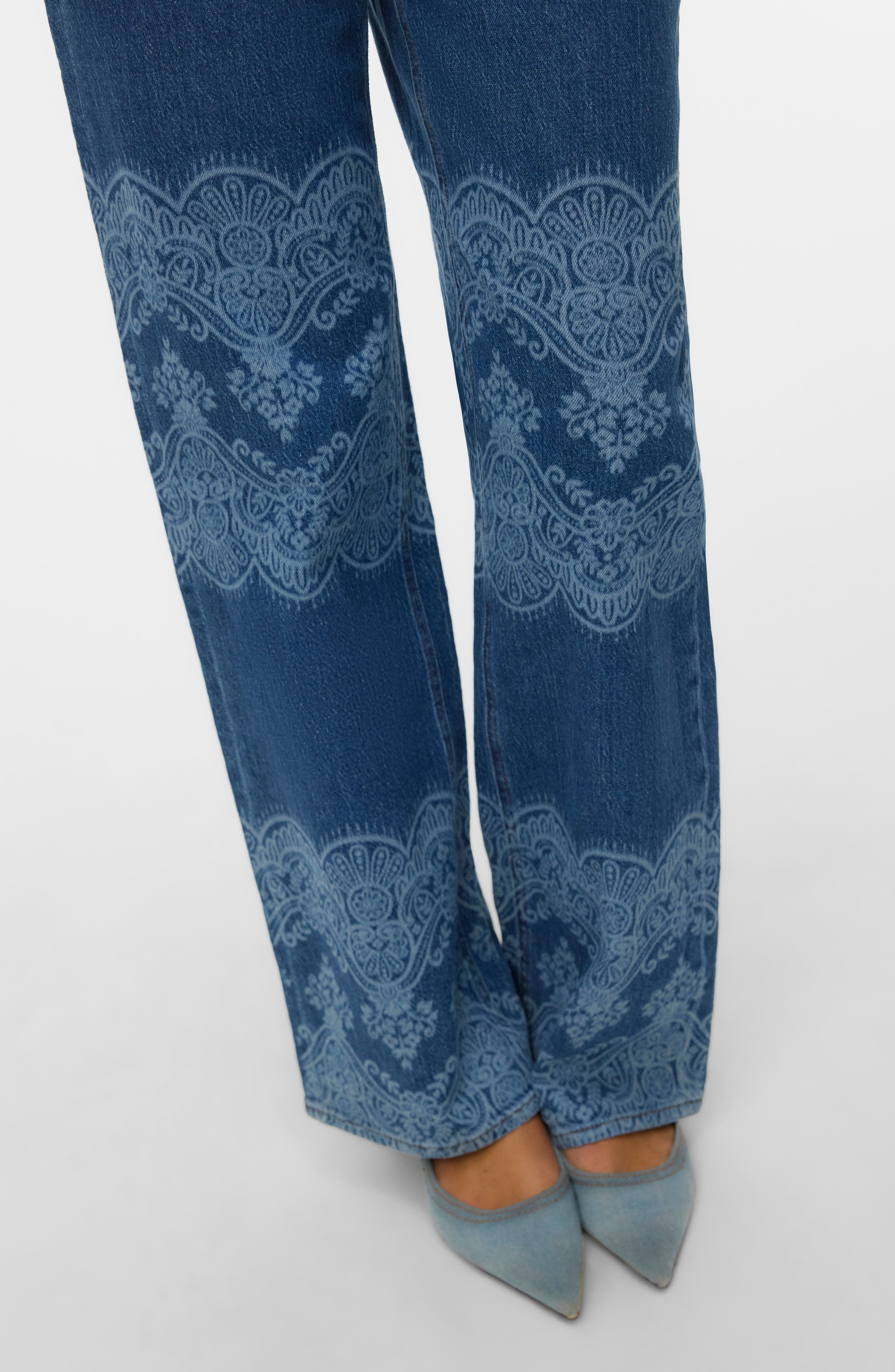 VERO MODA High Waist Laser Print Wide Leg Jeans (Women) | Nordstromrack