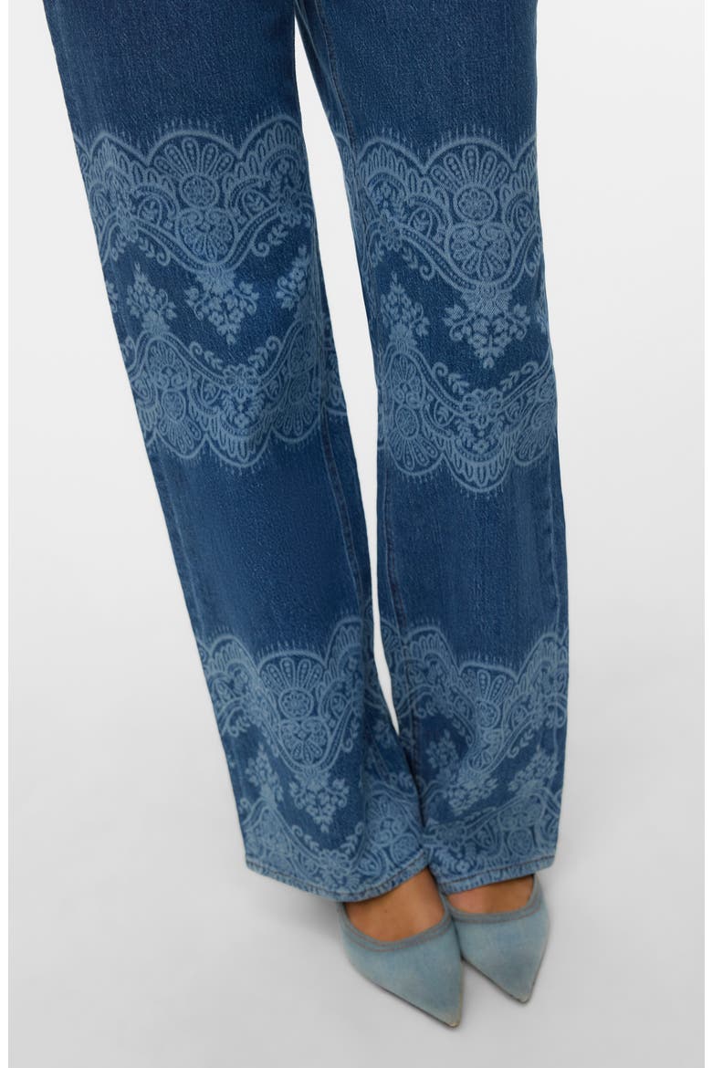 High Waist Laser Print Wide Leg Jeans, Alternate, color, MEDIUM BLUE DENIM LASER LACE