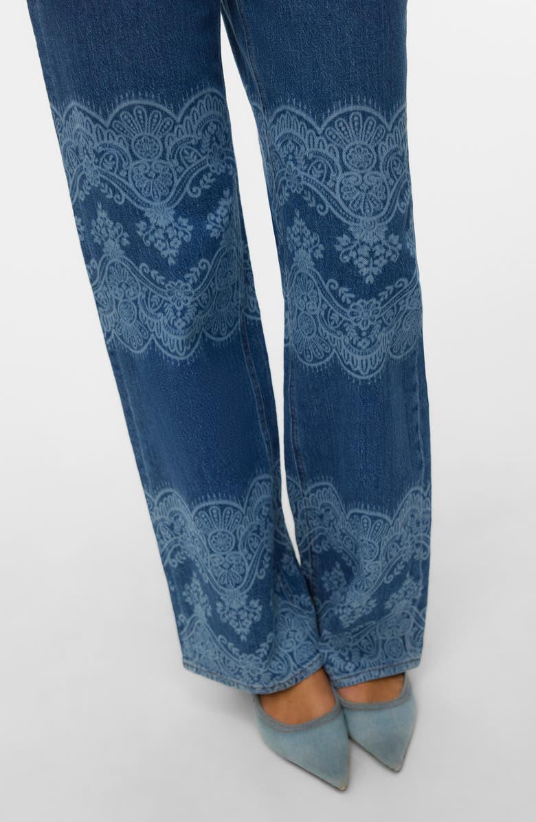 VERO MODA High Waist Laser Print Wide Leg Jeans, Alternate, color, Medium Blue Denim Laser Lace
