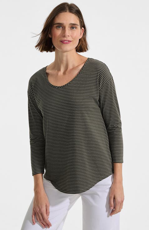 3/4 Sleeve Lightweight Jersey U-Neck Tunic