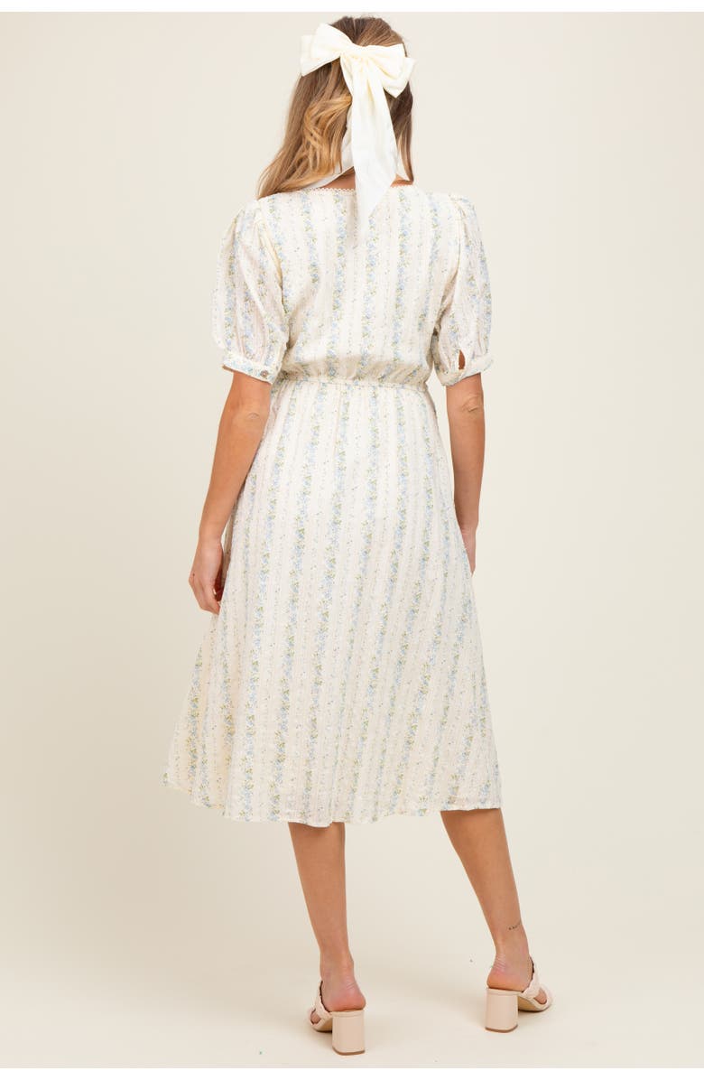 PinkBlush Swiss Dot Floral Print Button Down Midi Dress, Alternate, color, Light Blue