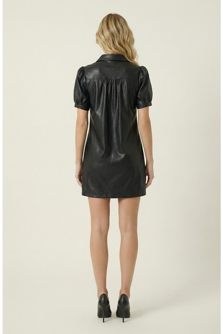 Faux Leather Puff Sleeve Shirt Dress, Alternate, color, Black