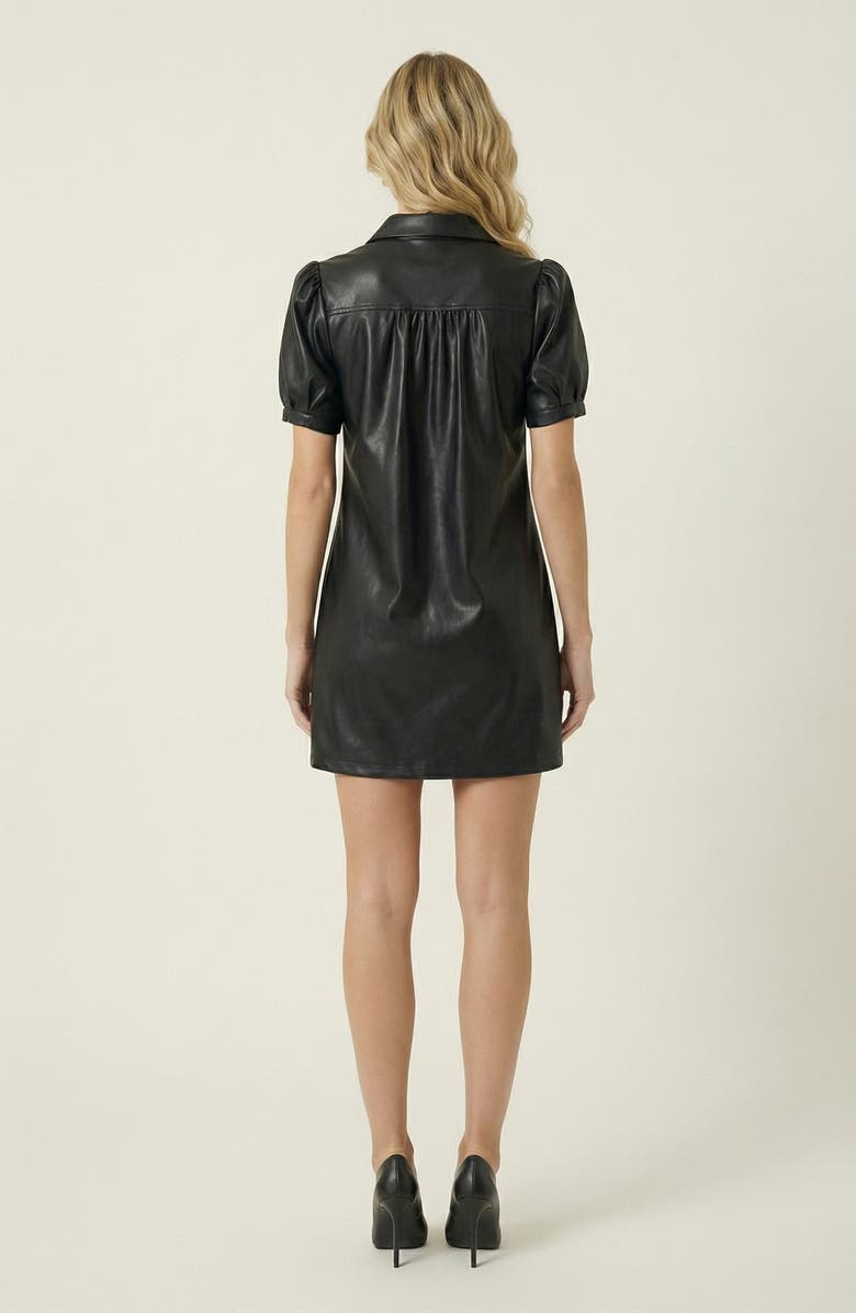 Modenaire Faux Leather Puff Sleeve Shirt Dress, Alternate, color, Black