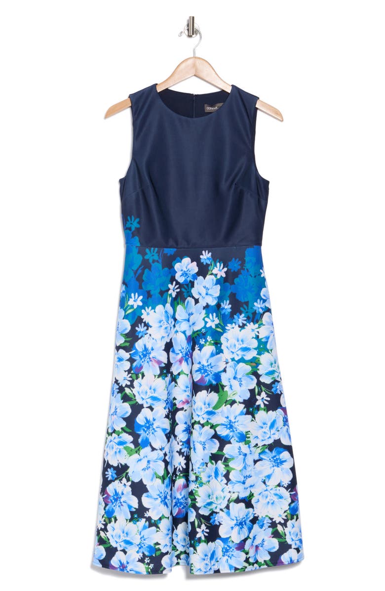 Donna Ricco Floral Sleeveless A-Line Midi Dress, Alternate, color, Navy Multi