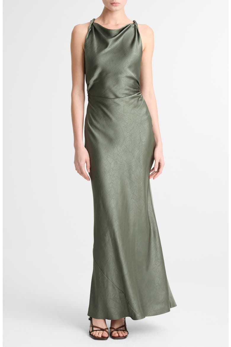 Twist Strap Textured Satin Maxi Dress, Main, color, PINE GROVE
