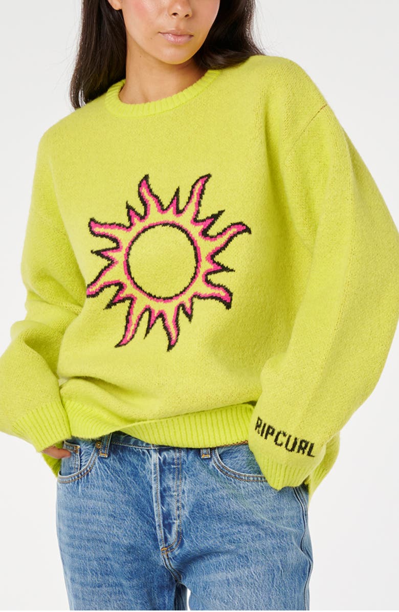 Rip Curl Sol Graphic Knit Relaxed Sweater, Main, color, Light Chartreuse