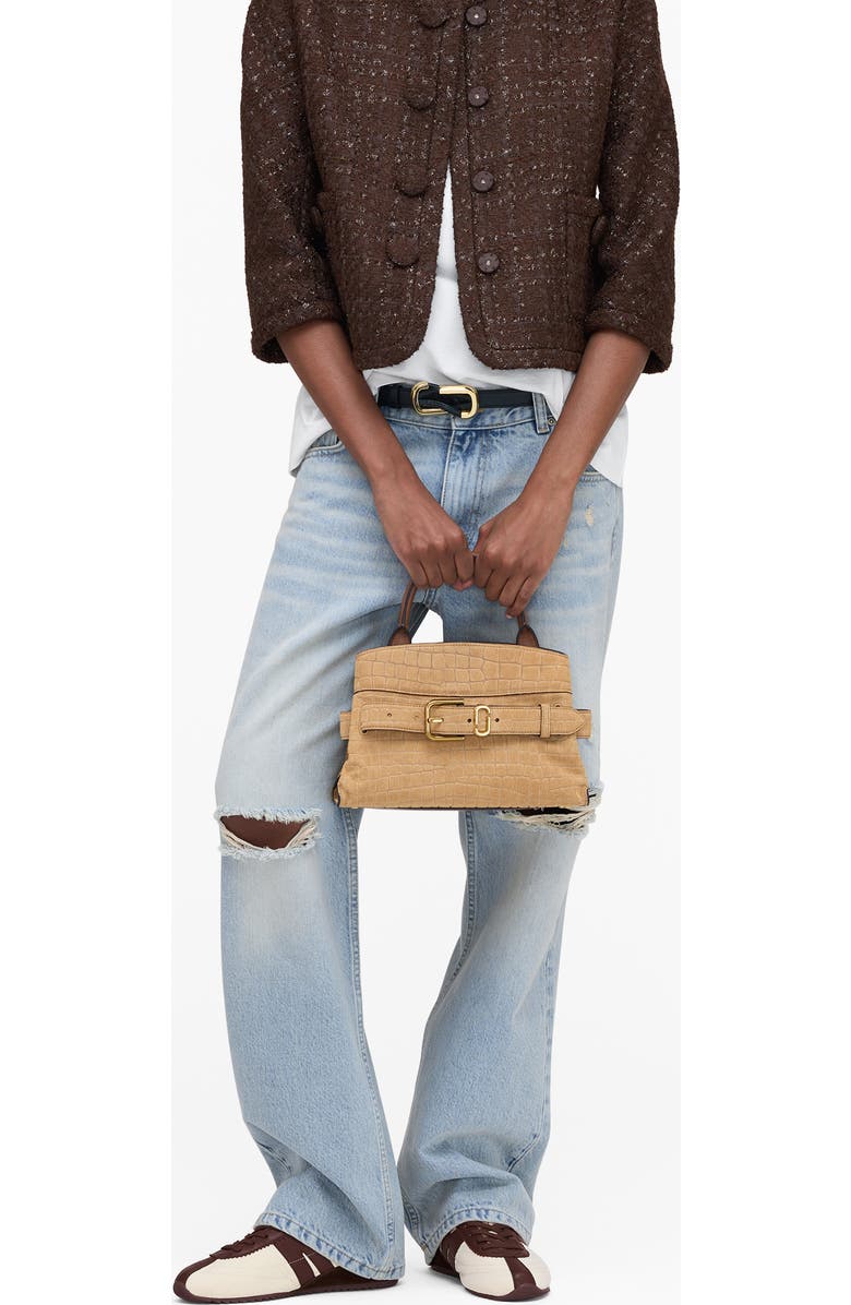 Marc Jacobs The Small Dakota Croc Embossed Suede Satchel, Alternate, color, Sahara