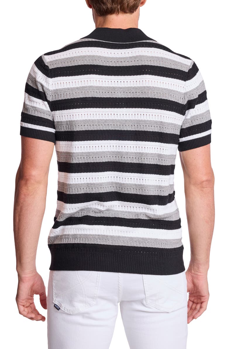 PAISLEY & GRAY Trim Fit Johnny Collar Stripe Knit Polo, Alternate, color, Black Soy Mist