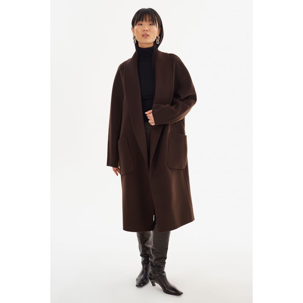 Lamarque Thara | Shawl Collar Wool Coat In Brown