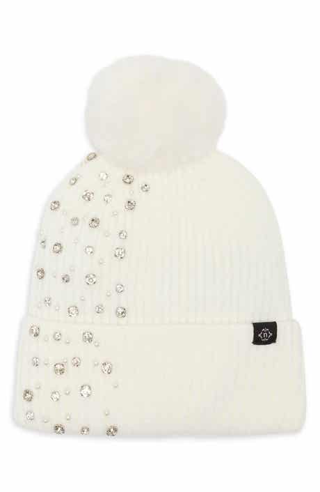 Studded Faux Fur Pom Beanie